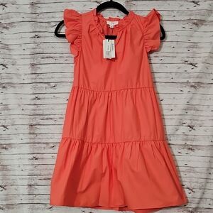 Charming Coral Kids Dress with Ruffle Details